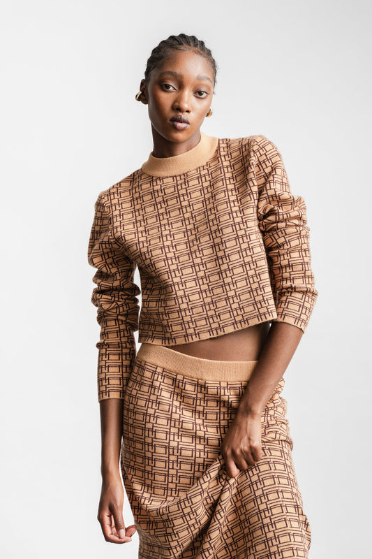 Sonwa Cropped Monogram Knitwear _ 163021 _ Brown