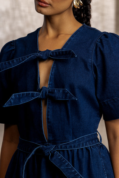 Avuya Denim Tie Front Midi