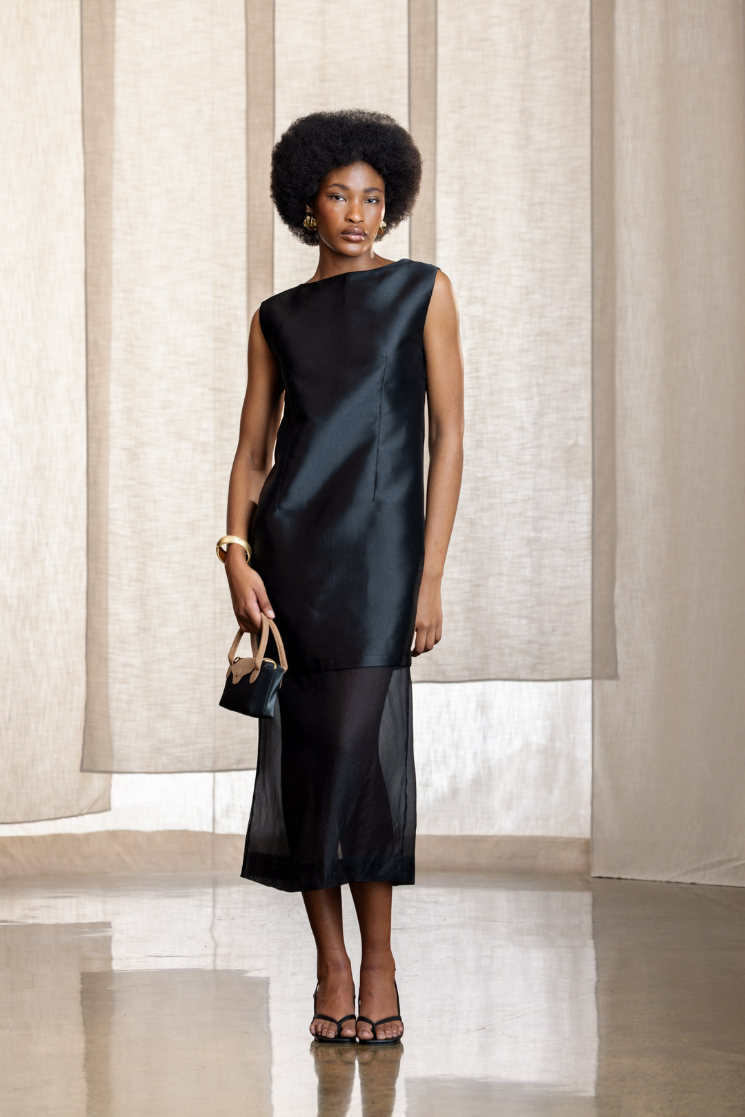 Claudia Sheer Peepout Column Dress