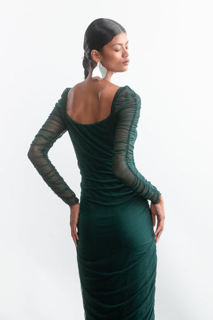Remi Ruched Mesh Dress _ 157155 _ Green
