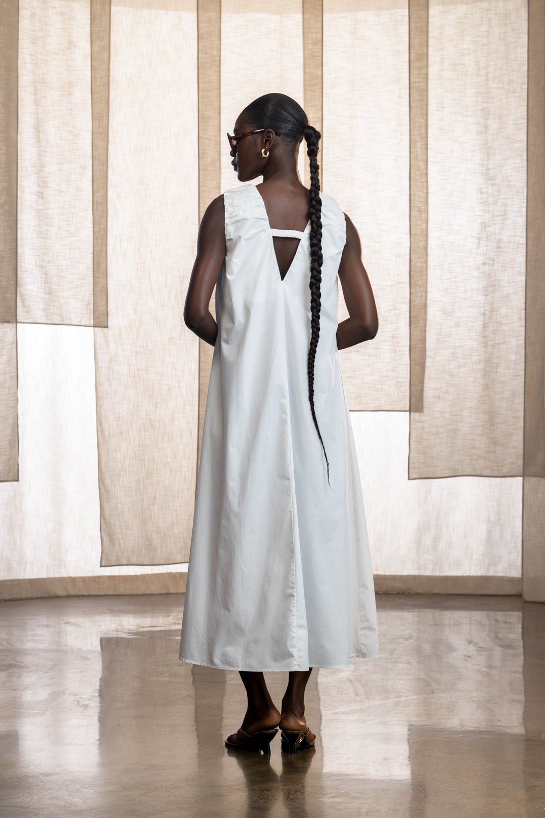 Aspen Cotton Ruched Neck Maxi Dress