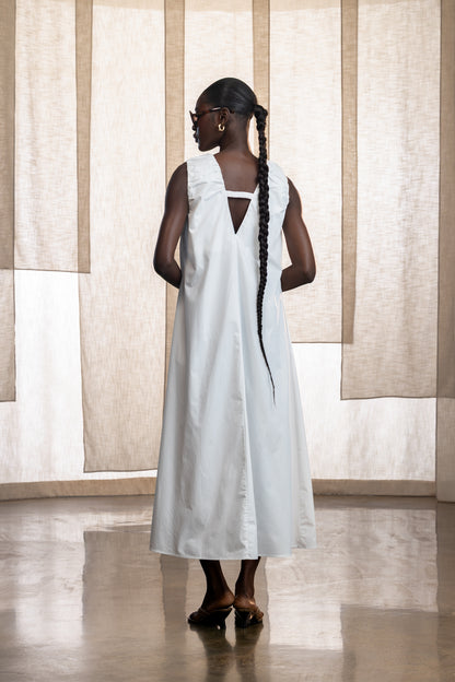 Aspen Cotton Ruched Neck Maxi Dress