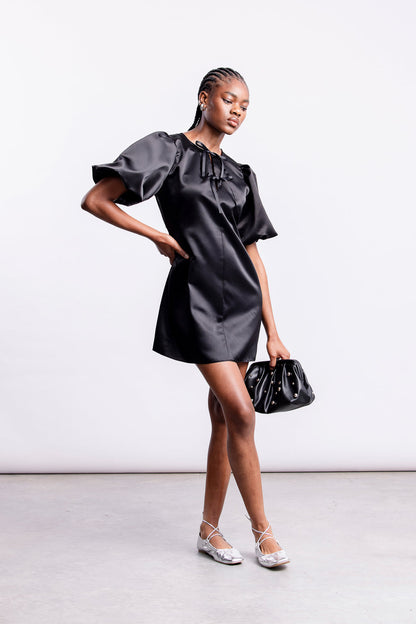 Erin Puff Sleeve Mini _ 164854 _ Black Texture