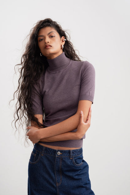 Nadia Polo Neck Ballerina Sleeve _ 160088 _ Plum