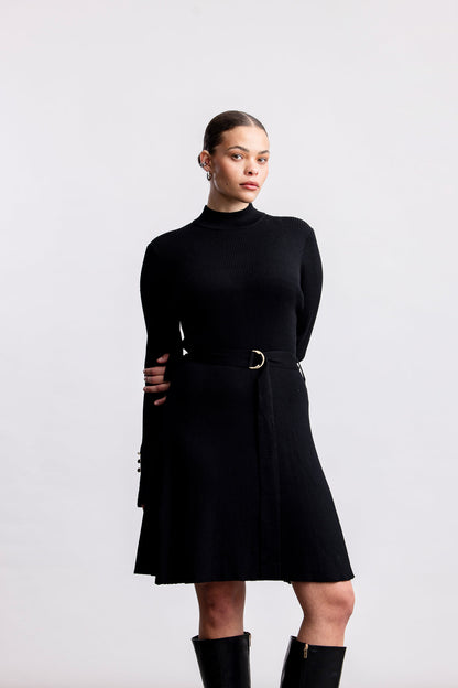 Raven Short Knit Dress _ 161499 _ Black Texture