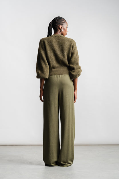 Oyama Knitwear Wide Leg Pants _ 160697 _ Olive
