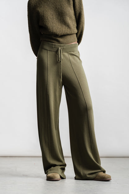 Oyama Knitwear Wide Leg Pants _ 160697 _ Olive