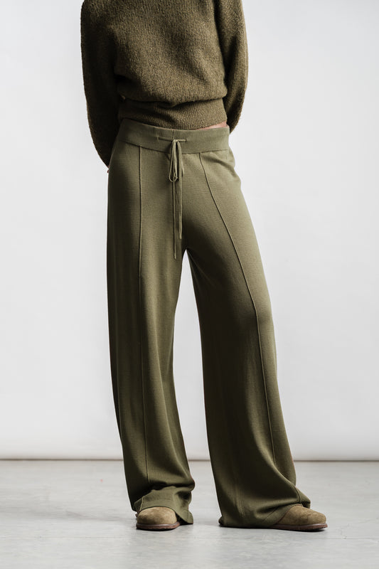 Oyama Knitwear Wide Leg Pants _ 160697 _ Olive
