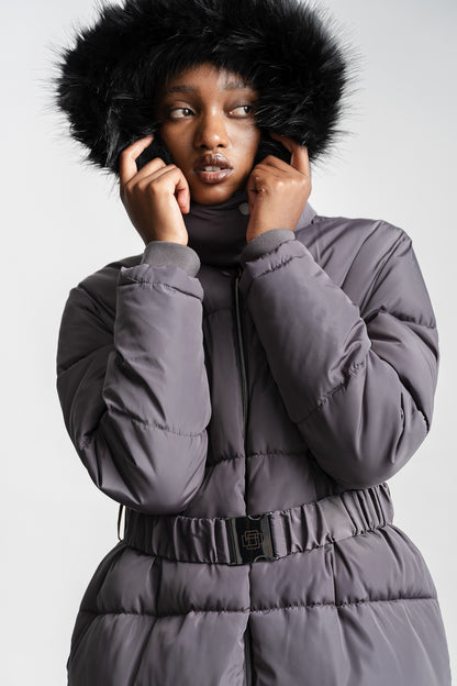 Lesego Belted Puffer Coat _ 162086 _ Charcoal