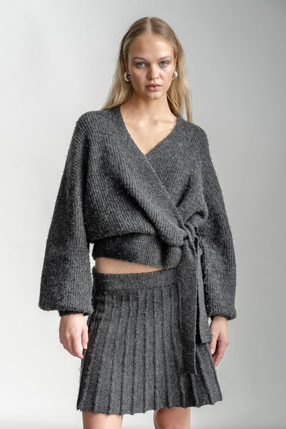 Yoliswa Mock Wrap Knit Top _ 161536 _ Charcoal
