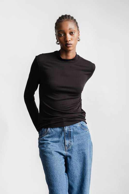 Inez Turtle Neck Top _ 160734 _ Black Texture