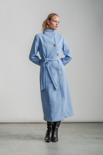 Lauren Wrap Coat _ 159026 _ Blue Texture