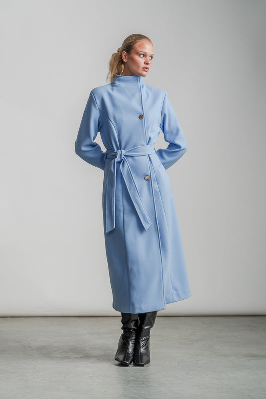 Lauren Wrap Coat _ 159026 _ Blue Texture