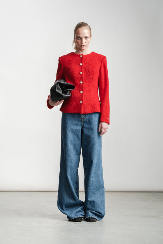 Charlotte Boucle Collarless Jacket _ 162671 _ Red