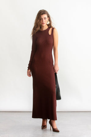 Bella One Shoulder Knit Dress _ 158801 _ Chocolate
