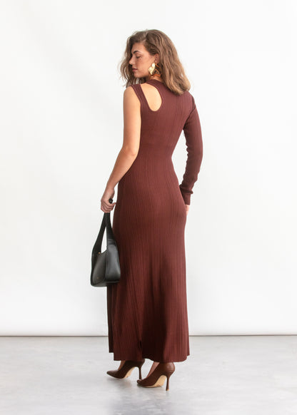 Bella One Shoulder Knit Dress _ 158801 _ Chocolate