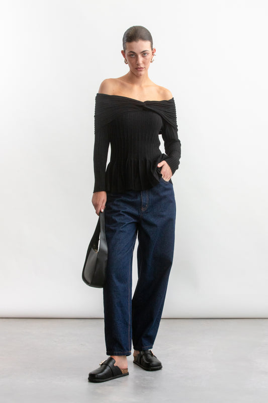 Nathi Peplum Bardot _ 158738 _ Black Texture