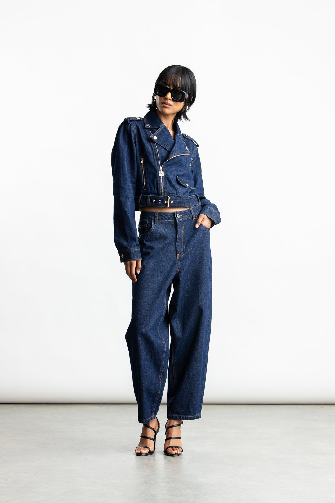 Ayla Denim Biker Jacket _ 167859 _ Dark Blue