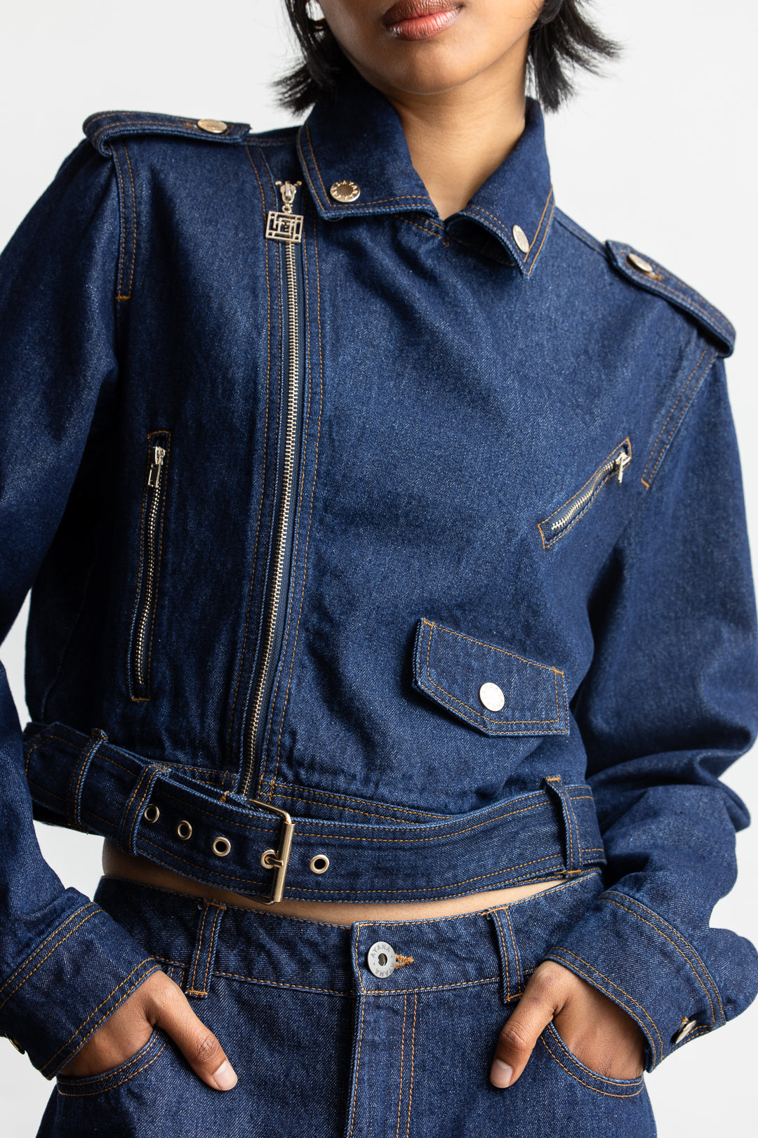 Ayla Denim Biker Jacket _ 167859 _ Dark Blue