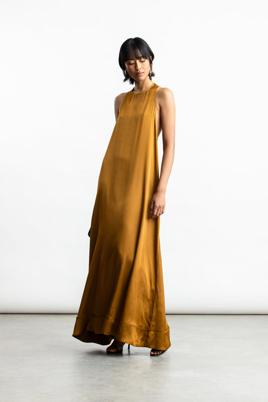 Pearl Satin Racerback Satin Maxi _ 170735 _ Stone