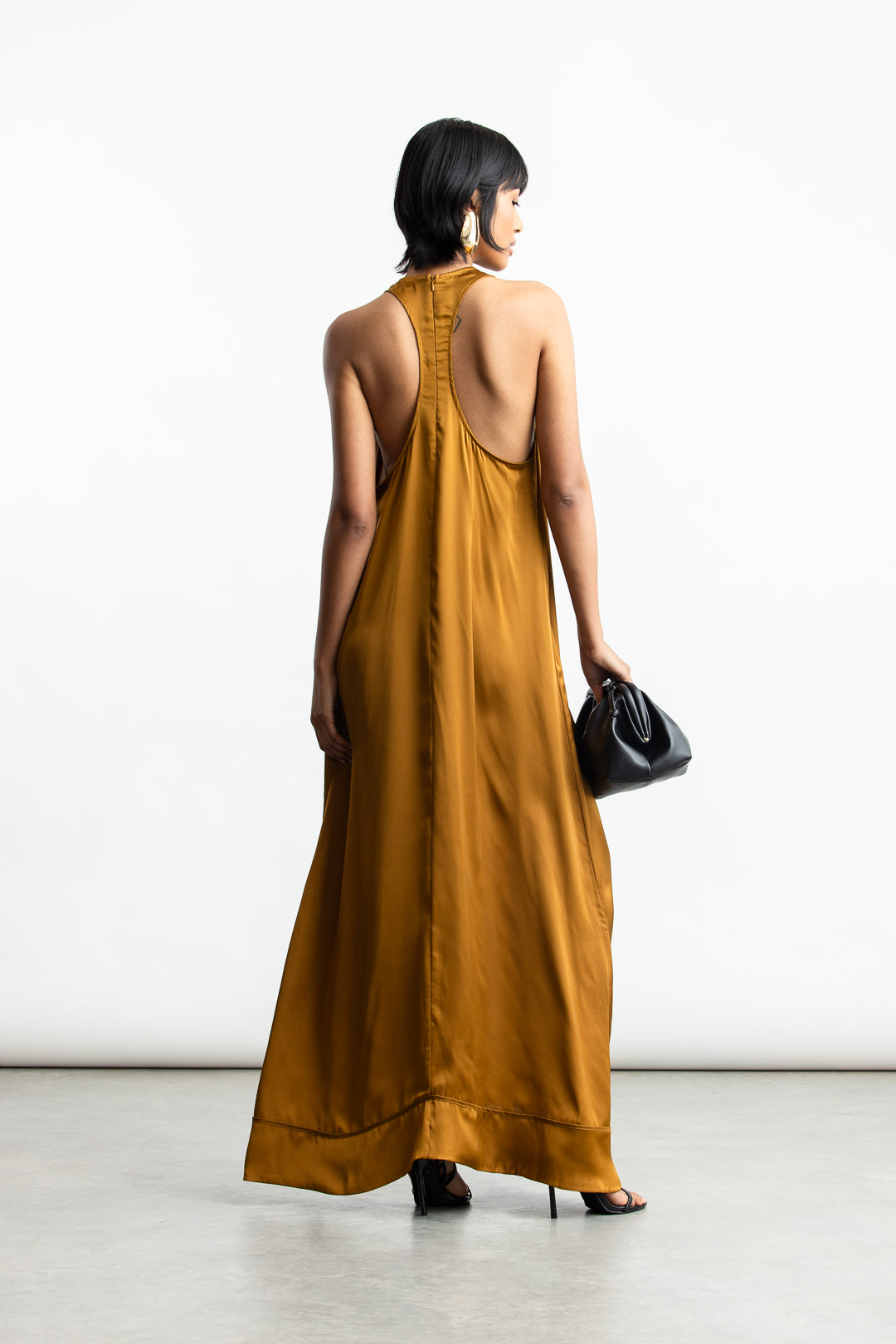 Pearl Satin Racerback Satin Maxi _ 170735 _ Stone