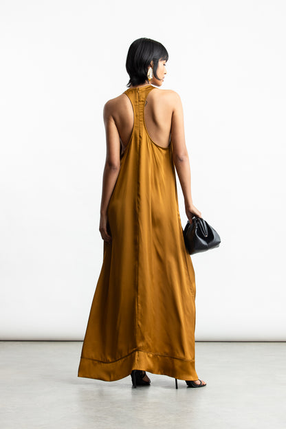 Pearl Satin Racerback Satin Maxi _ 170735 _ Stone