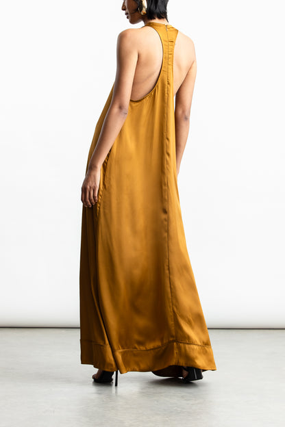 Pearl Satin Racerback Satin Maxi _ 170735 _ Stone