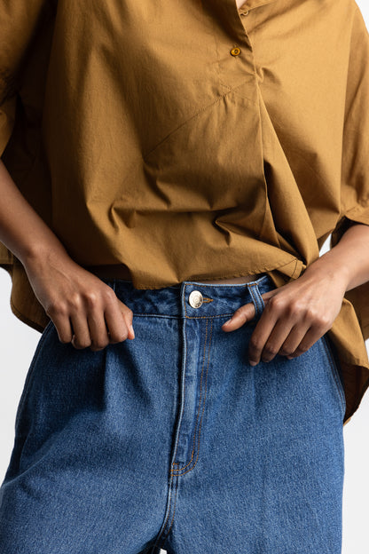 Khanitah Pleated Wide Leg Denim Jeans _ 165898 _ Blue Denim