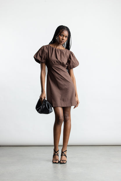 Kaiya Puff Sleeve Mini _ 168395 _ Chocolate