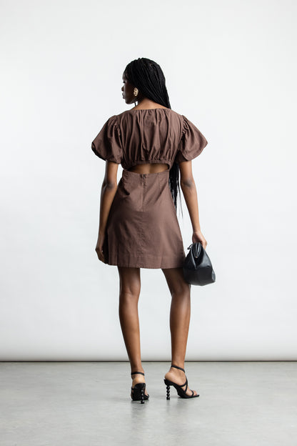 Kaiya Puff Sleeve Mini _ 168395 _ Chocolate