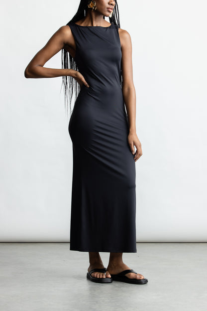 Camille Boat Neck Maxi _ 167866 _ Black Texture