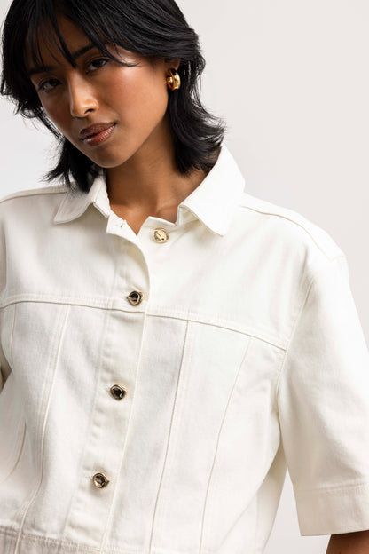 Solene Cropped Denim Jacket _ 167860 _ Ecru