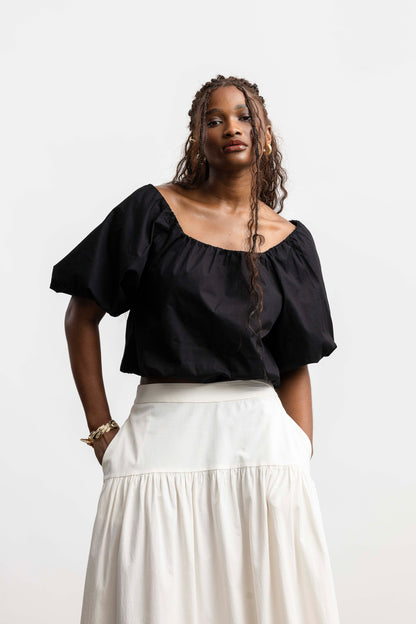 Peyton Puff Sleeve Blouse _ 168854 _ Black Texture