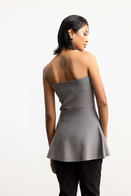 Amari Peplum Knit Boobtube _ 167832 _ Grey