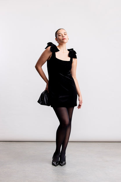 Kuli Velour Bow Mini Dress _ 162039 _ Black Texture