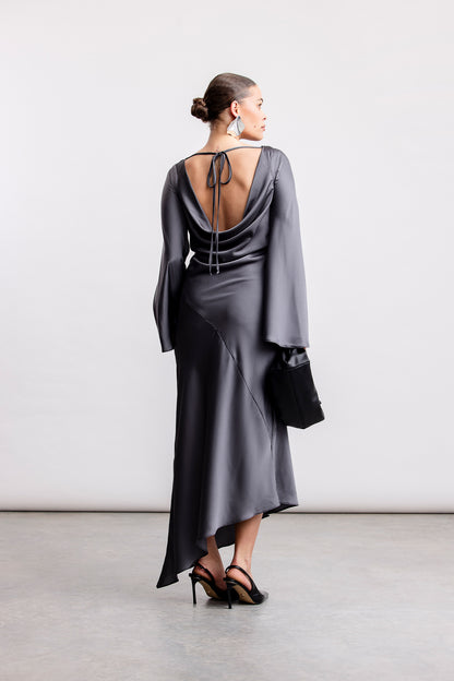 Jayla Satin Cowl Back Dress _ 163068 _ Charcoal