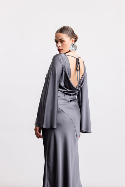 Jayla Satin Cowl Back Dress _ 163068 _ Charcoal