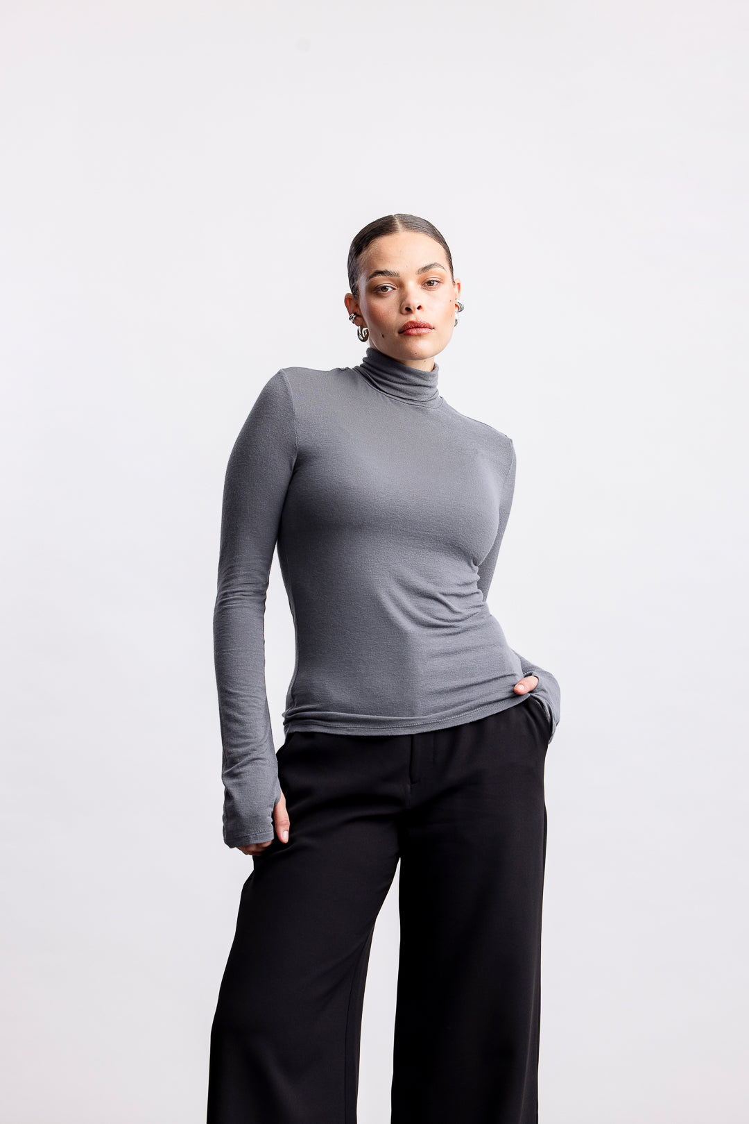 Cara Polo Neck Top _ 160739 _ Grey