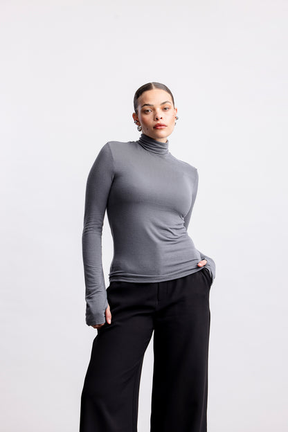 Cara Polo Neck Top _ 160739 _ Grey