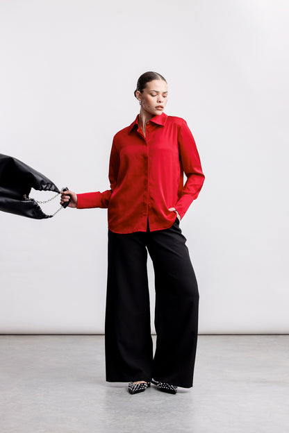 Charlie Classic Satin Shirt _ 163823 _ Red Grindel