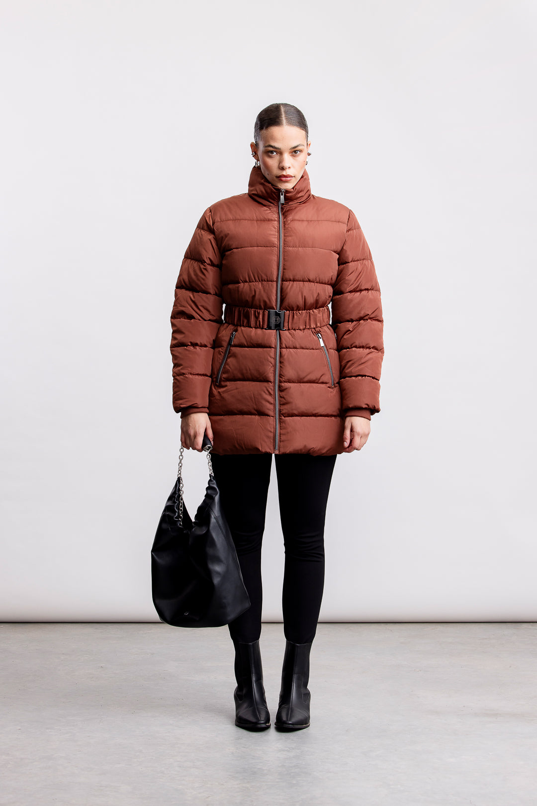 Naomi Belted Puffer Jacket _ 160325 _ Brown