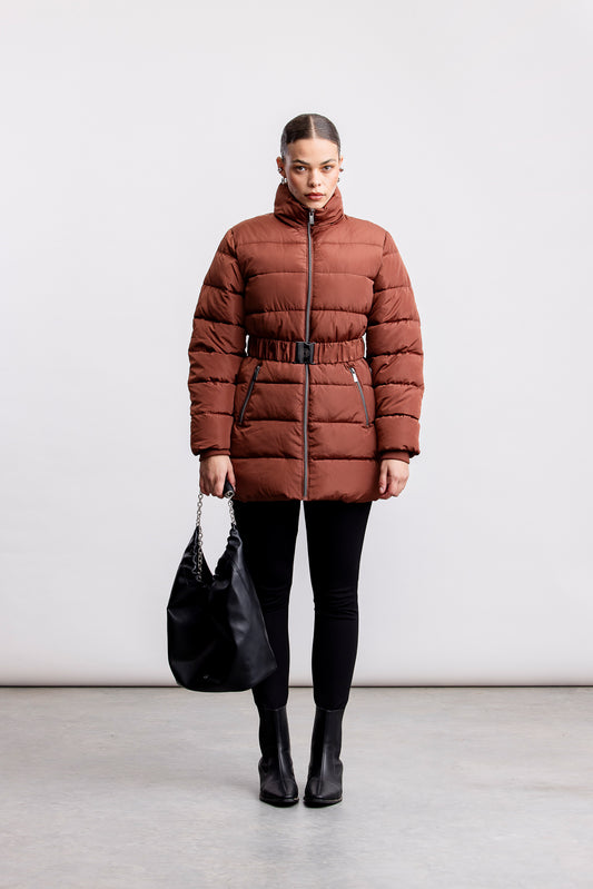 Naomi Belted Puffer Jacket _ 160325 _ Brown