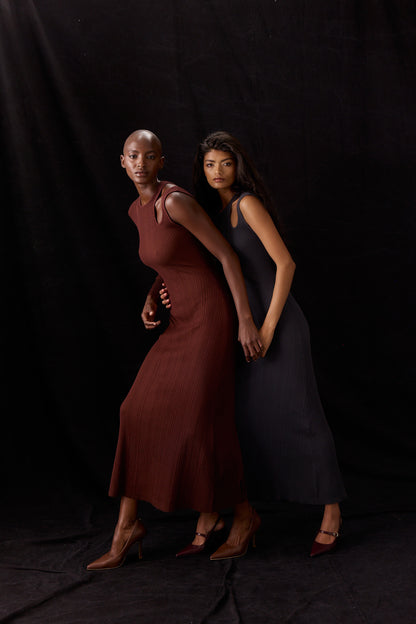 Bella One Shoulder Knit Dress _ 158801 _ Chocolate