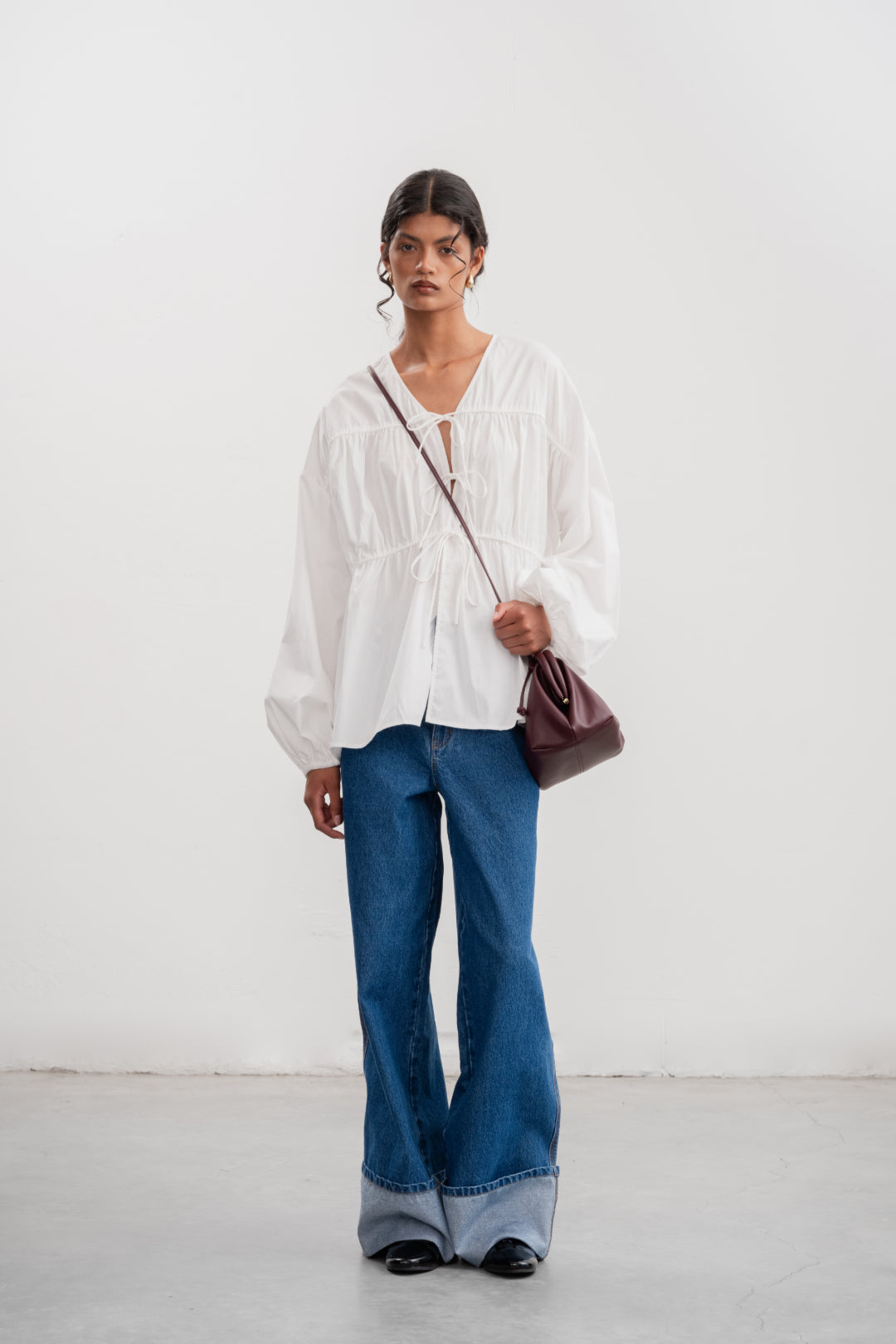 Kendra Tie Front Blouse _ 163174 _ White