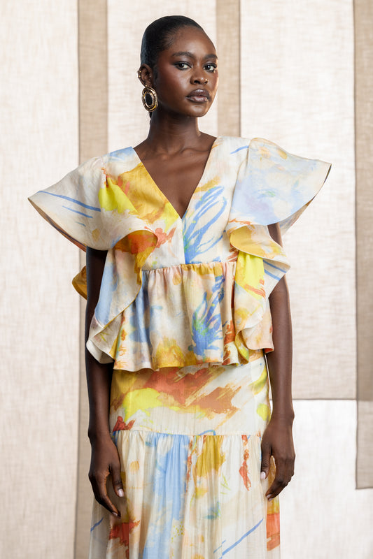 Winona Flutter V-Neck Multicolour Top