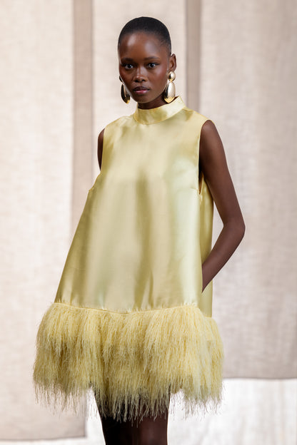 Calie Feather Hem A-Line Mini Dress