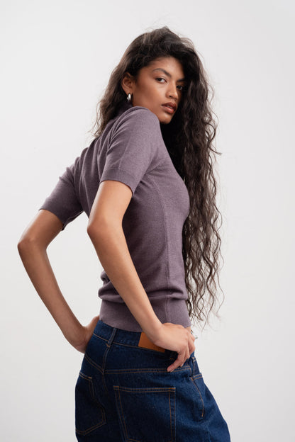 Nadia Polo Neck Ballerina Sleeve _ 160088 _ Plum