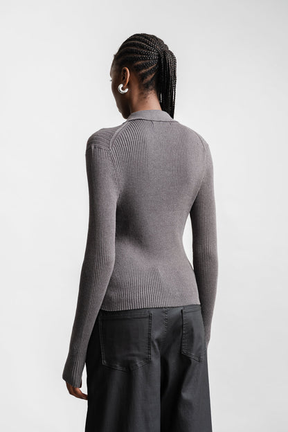 Adrianne Collared Cardi _ 161904 _ Grey Mel