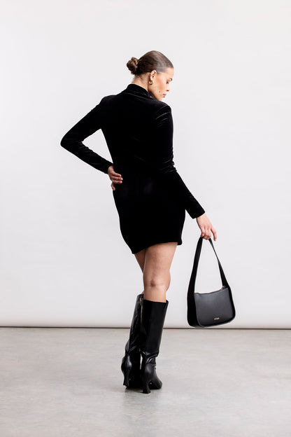 Ayesha Mini Velour Dress _ 168589 _ Black Texture