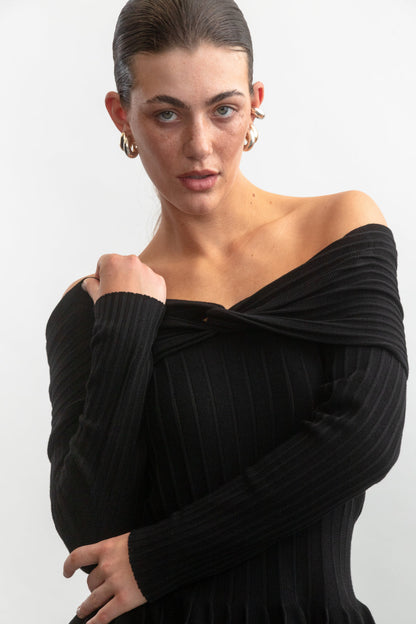 Nathi Peplum Bardot _ 158738 _ Black Texture